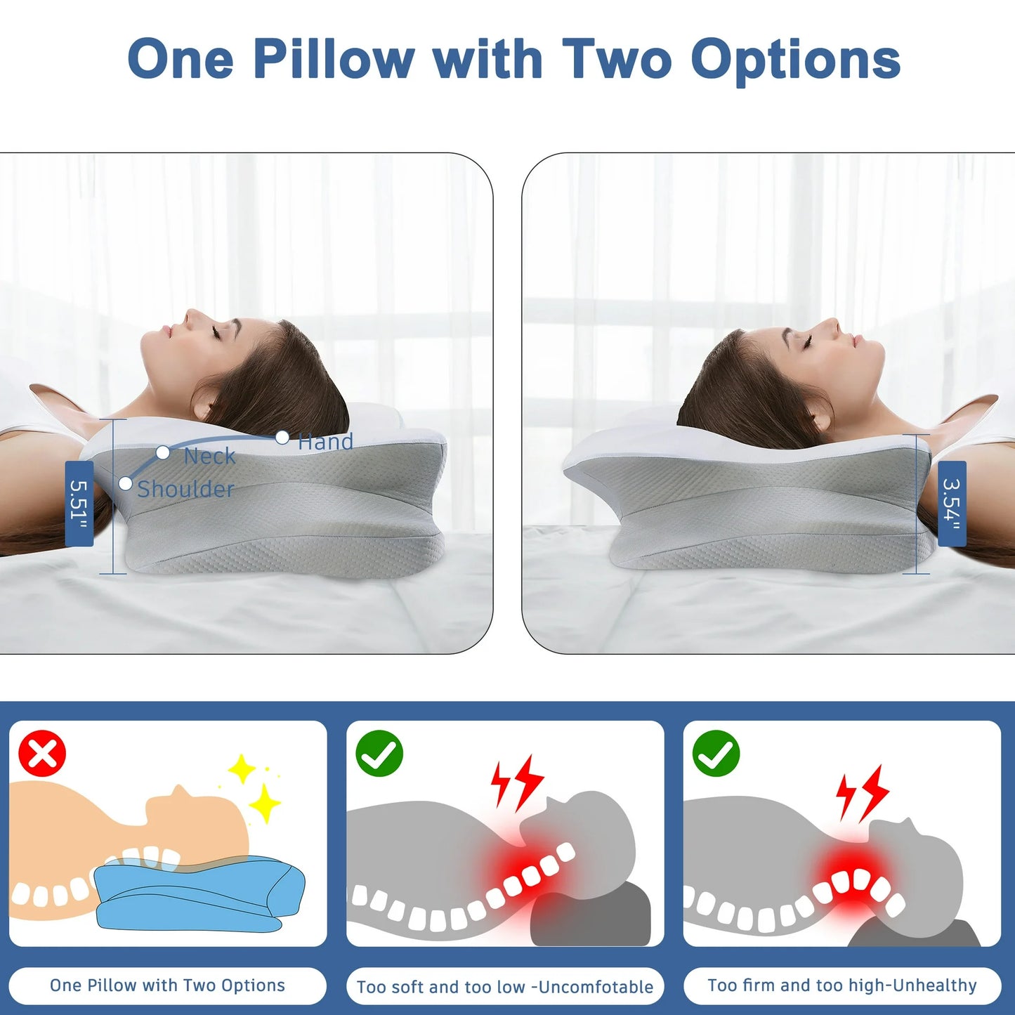 DONAMA Cervical Pillow for Neck Pain Relief,Contour Memory Foam Pillow,Ergonomic Orthopedic Neck Support Pillow for Side,Back and Stomach Sleepers with Breathable Pillowcase King Size Gray