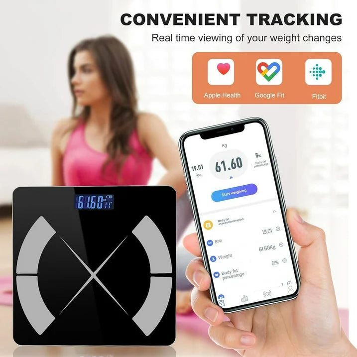 MOONORAH Scale for Body Weight and Body Fat, Smart Digital Bathroom Scale Body Composition Monitor for BMI Fat Muscle with App, High Precision Bluetooth Weight Scale Body Fat Scale, 400lb, Black