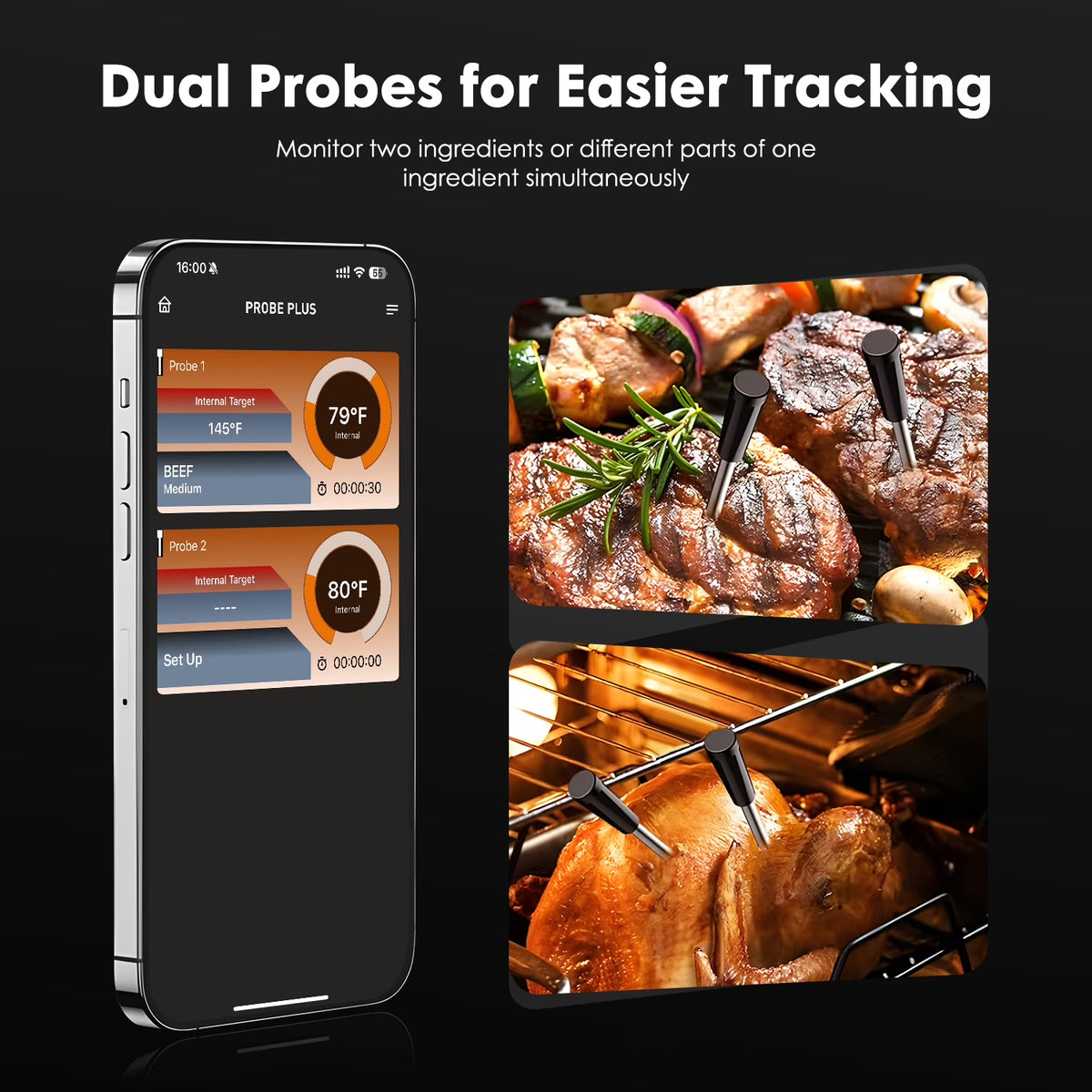 Kaipara Smart Wireless Meat Thermometer - Bluetooth App, 2 Probe Set