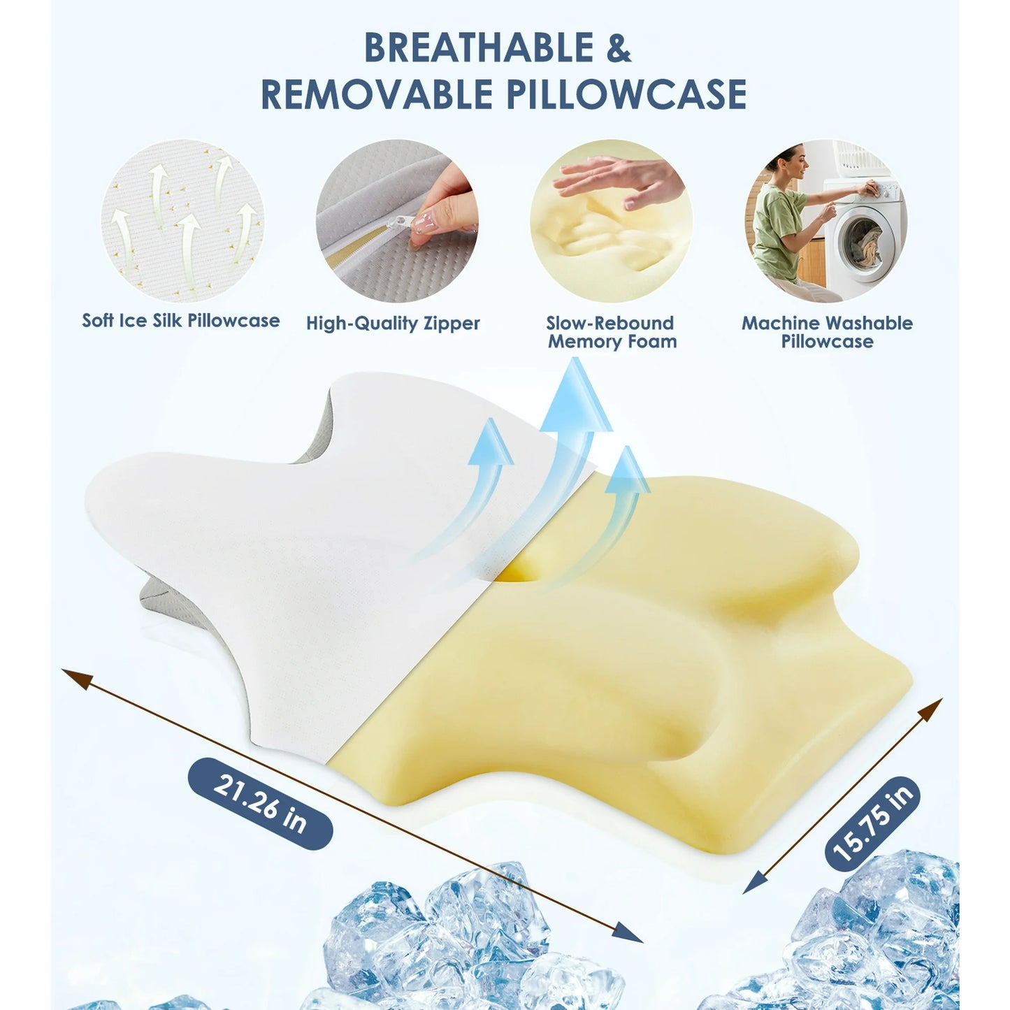 MOONORAH Cervical Pillow for Neck Pain Relief, Contour Memory Foam Pillows, Odorless Ergonomic Neck Pillow Adjustable Orthopedic Bed Pillow for Side Back Stomach Sleeper with Pillowcase, Queen Size