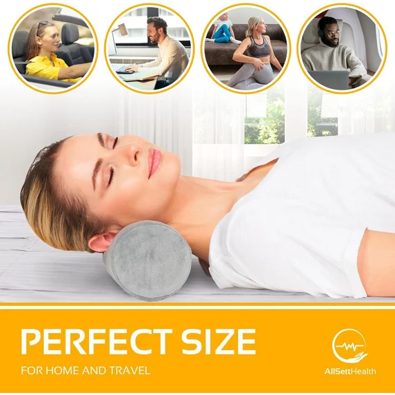 MOONORAH Cervical Neck Roll Memory Foam Pillow,Round Neck Support for Sleeping,Bolster Pillow for Bed, Legs, Back and Yoga,Gray