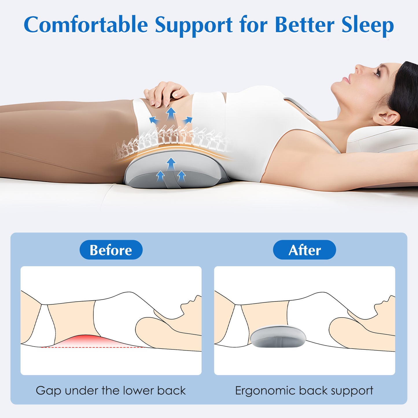 MOONORAH Lumbar Support Pillow for Bed – Memory Foam Lower Back Pain Relief, Adjustable Waist Pillow for Sleeping & Side Sleepers, Washable Cover