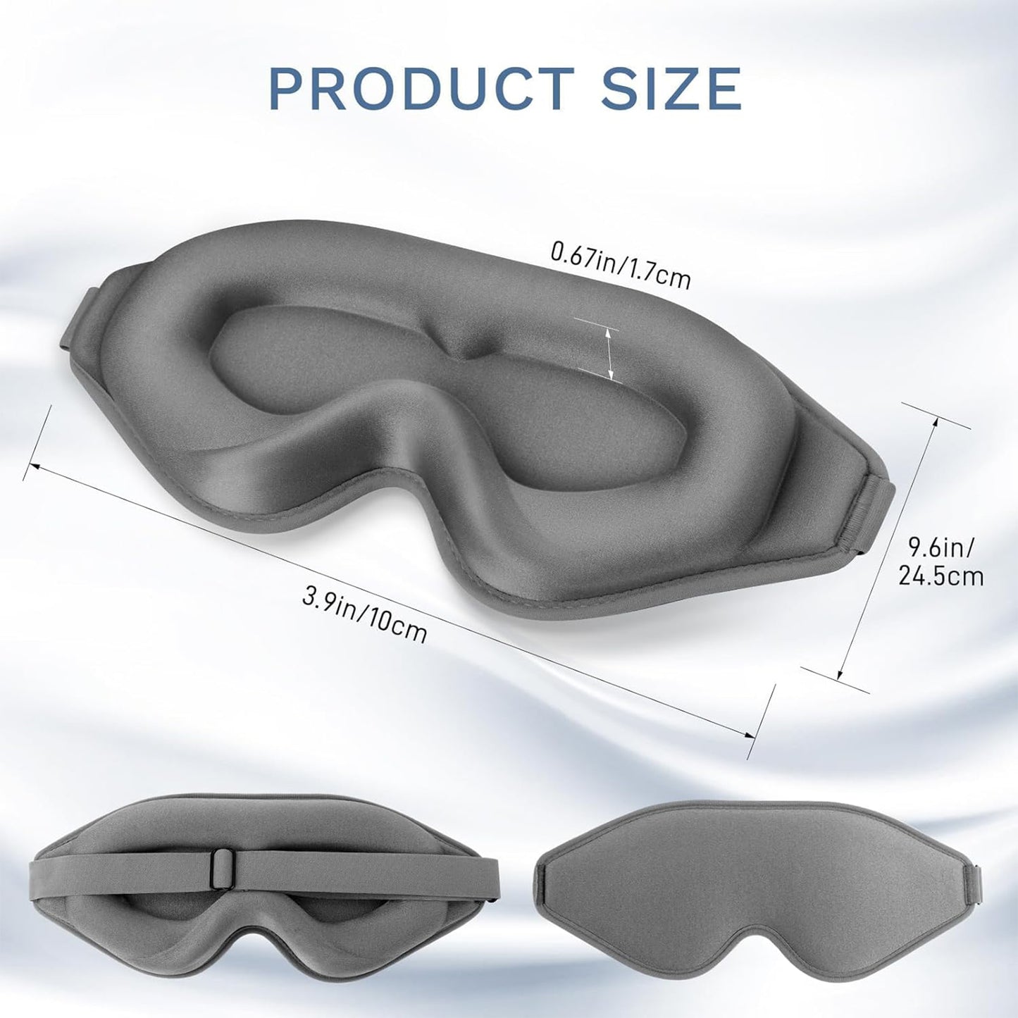 MOONORAH Sleep Eye Mask, 3D Contoured Eye Covers, 100% Light Blocking with Adjustable Strap, Sleeping Mask for Side Sleeper Men Women Memory Foam, Grey