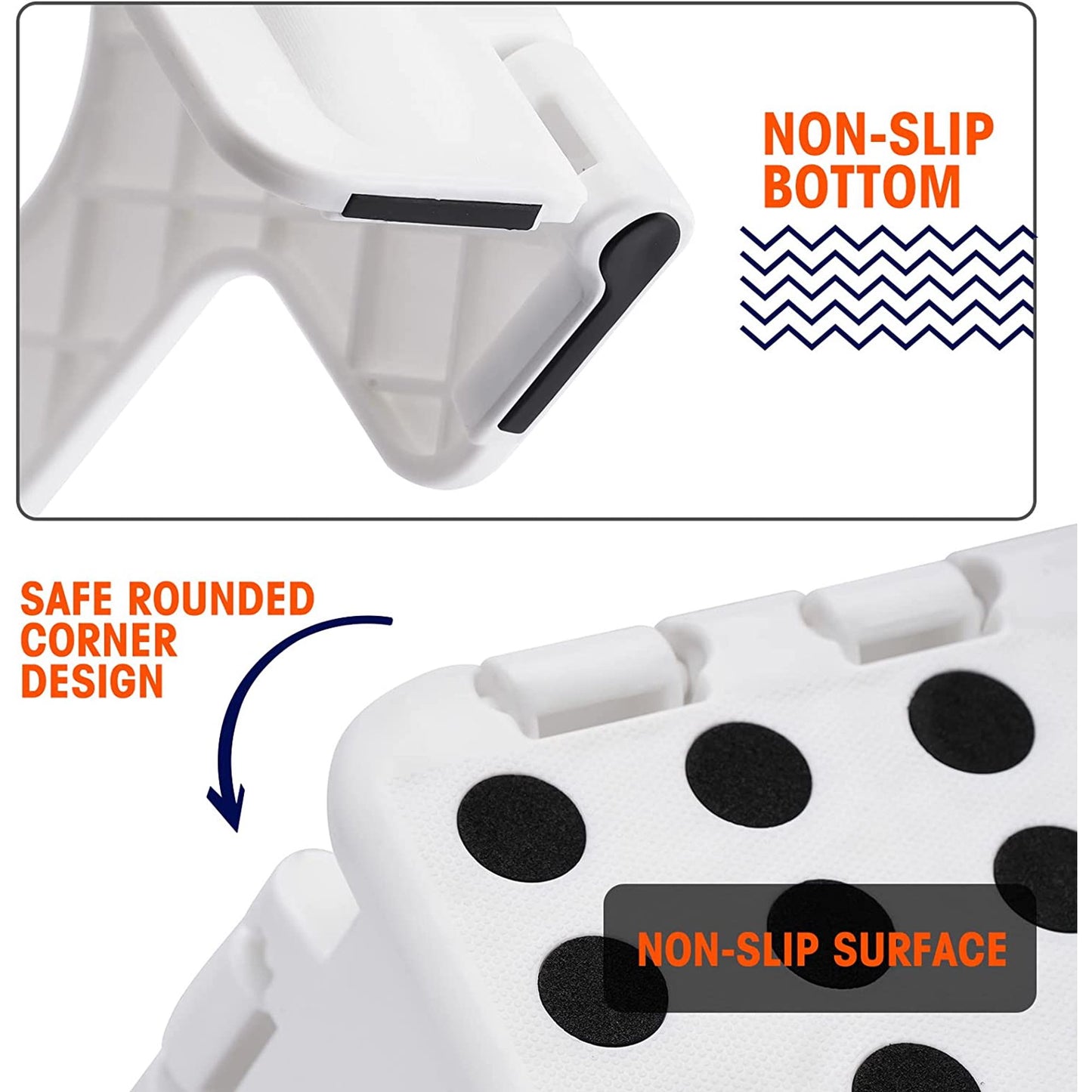 KAIPARA Folding Step Stool-9 Inch Plastic Foldable Step Stool with Portable Handle Compact,Holds Up to 331 lbs Non-Slip Polka dot Stools for Adults & Kids - White
