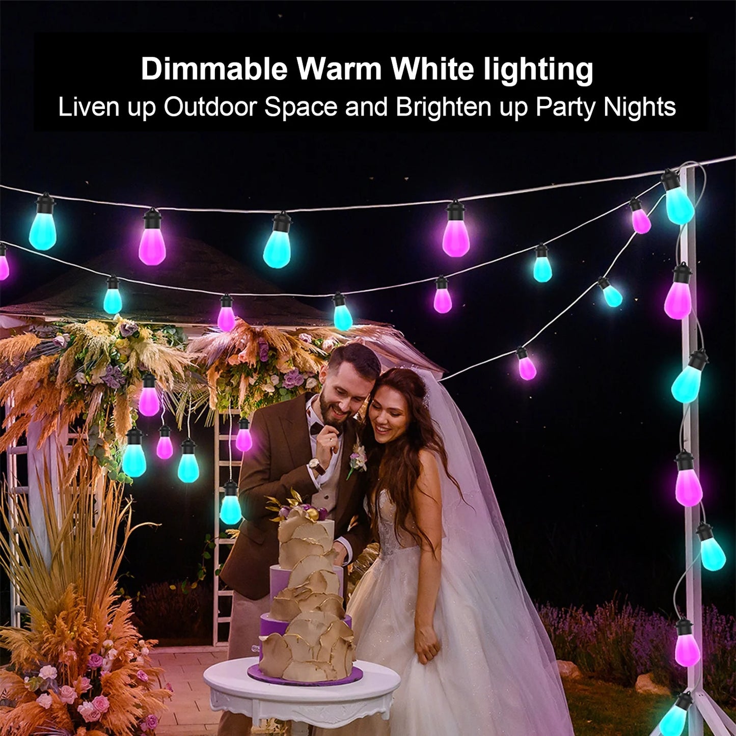 LOFTER-PRO Outdoor String Lights, LED Lights for Bedroom, 39Ft 20 Bulbs Smart Dimmable RGB String Lights Fairy Lights Christmas Lights for Halloween Decorations, Patio Lights, APP Control, Waterproof