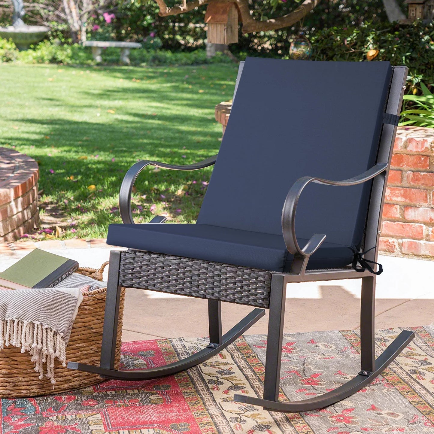 MOONORAH Outdoor Chair Cushions, Patio Seat Cushions Outdoor Chair Pads, 42"L x 18"W Rectangle Waterproof Outdoor Chair Cushion Garden Sofa Couch Chair Pads, Premium Comfortable, Dark Blue