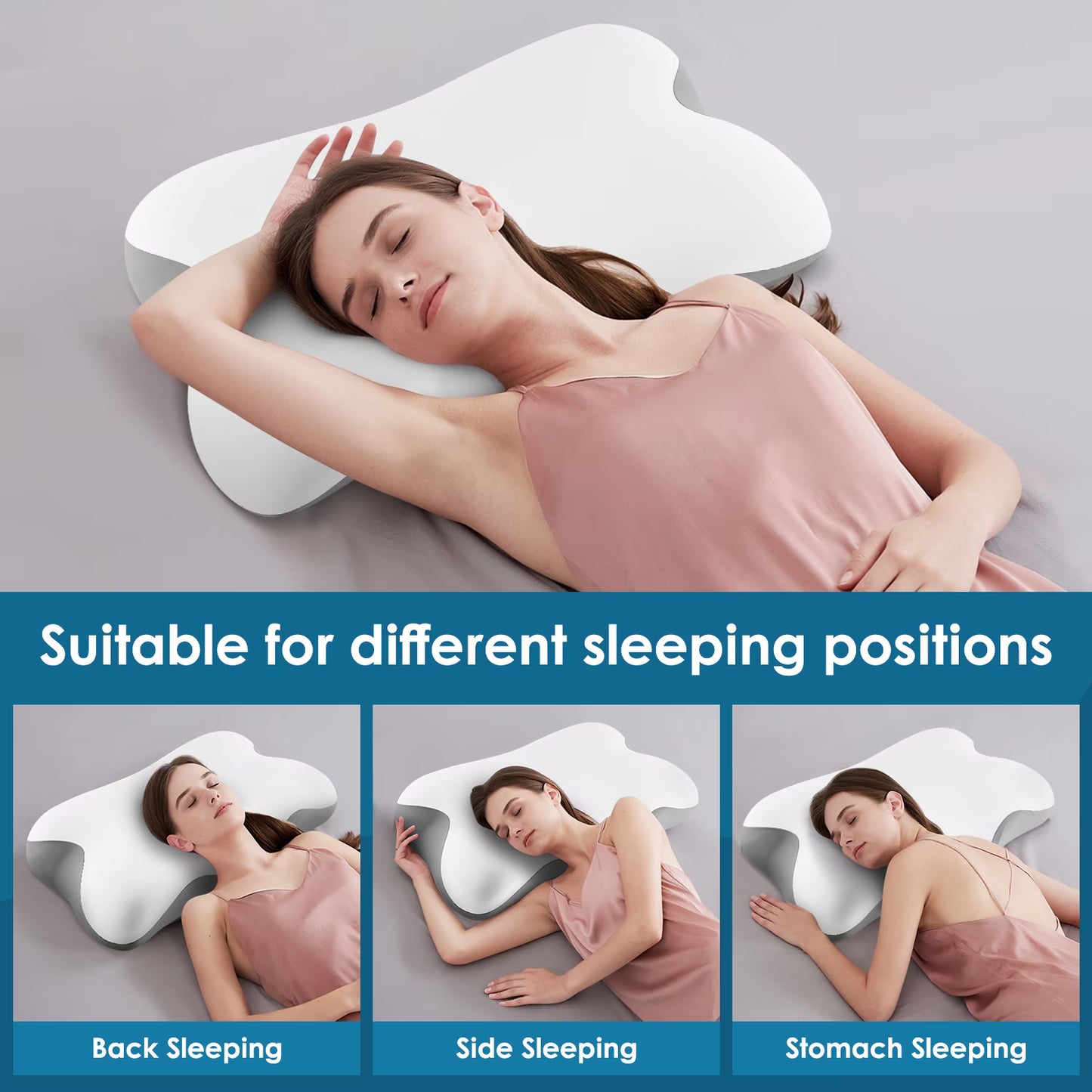 MOONORAH Memory Foam Neck Pillow - Extra Soft for Back Sleepers - Queen, Gray