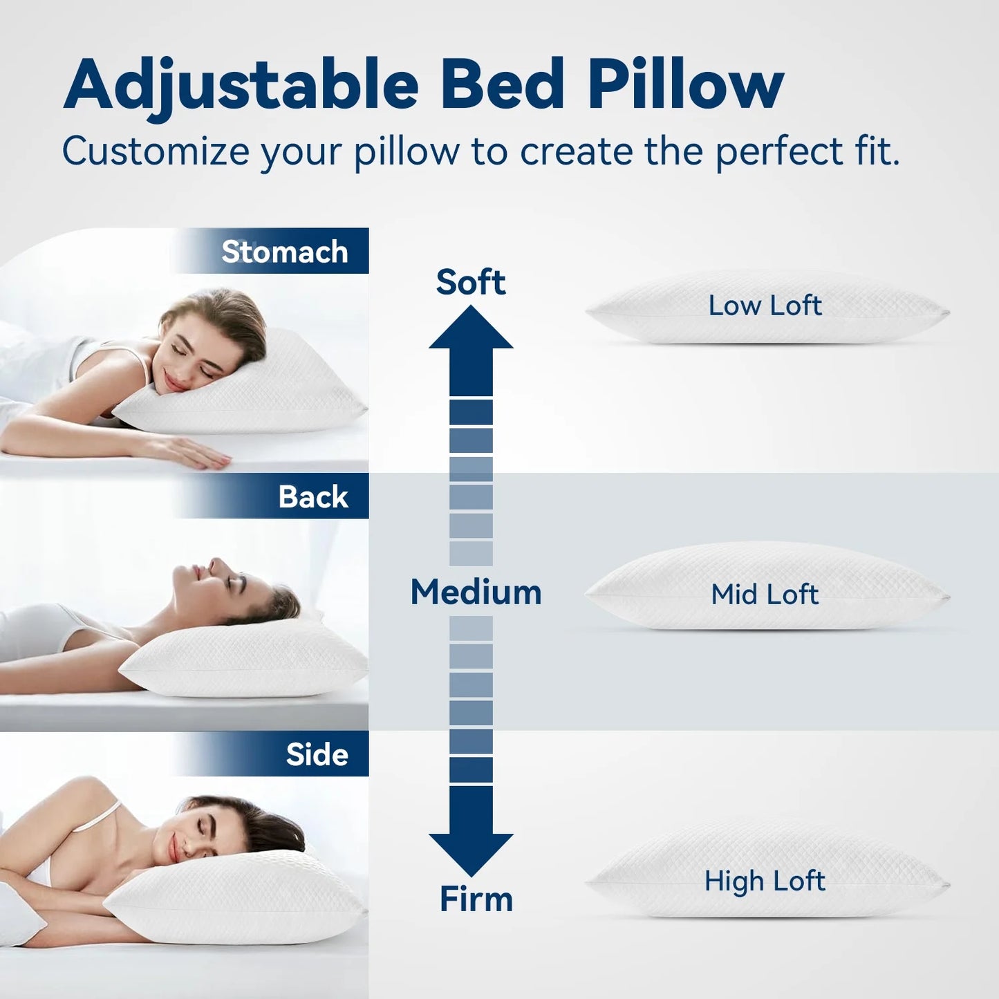 MOONORAH Cooling Shredded Memory Foam Bed Pillows Adjustable Firm Support Pillow for Side Back Stomach Sleepers, Bed Pillows Queen Size Set of 2, Removable Cover