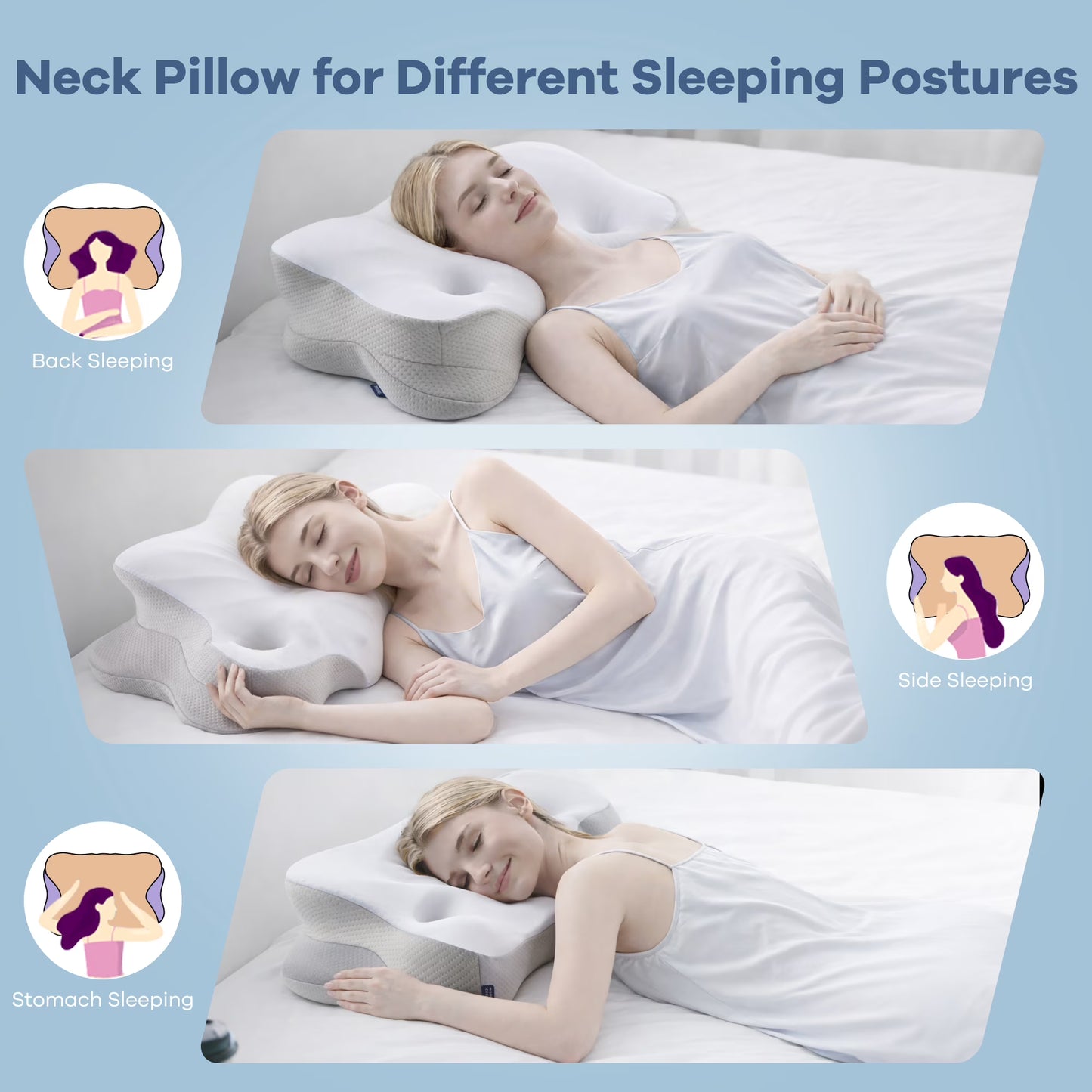 Kaipara Cervical Neck Pillow - Ergonomic Memory Foam for Side and Back Sleepers - Gray