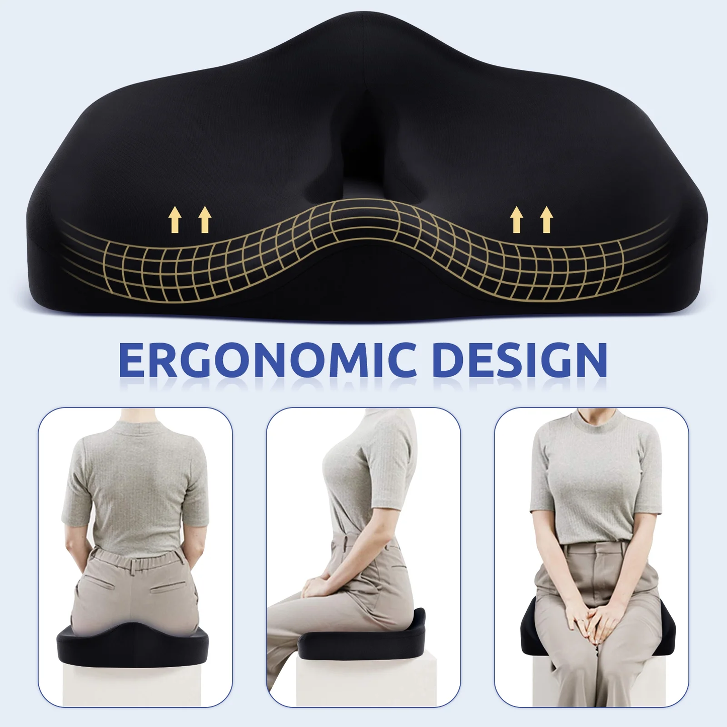 D O N A M A Ergonomic Office Seat Cushion for Tailbone Pressure Relief - Memory Foam Seat Pad for Comfort & Posture Improvement - Ideal for Office Chair,Desk Chairs,Car Seats,Wheelchairs,Home&Office Use(Black)