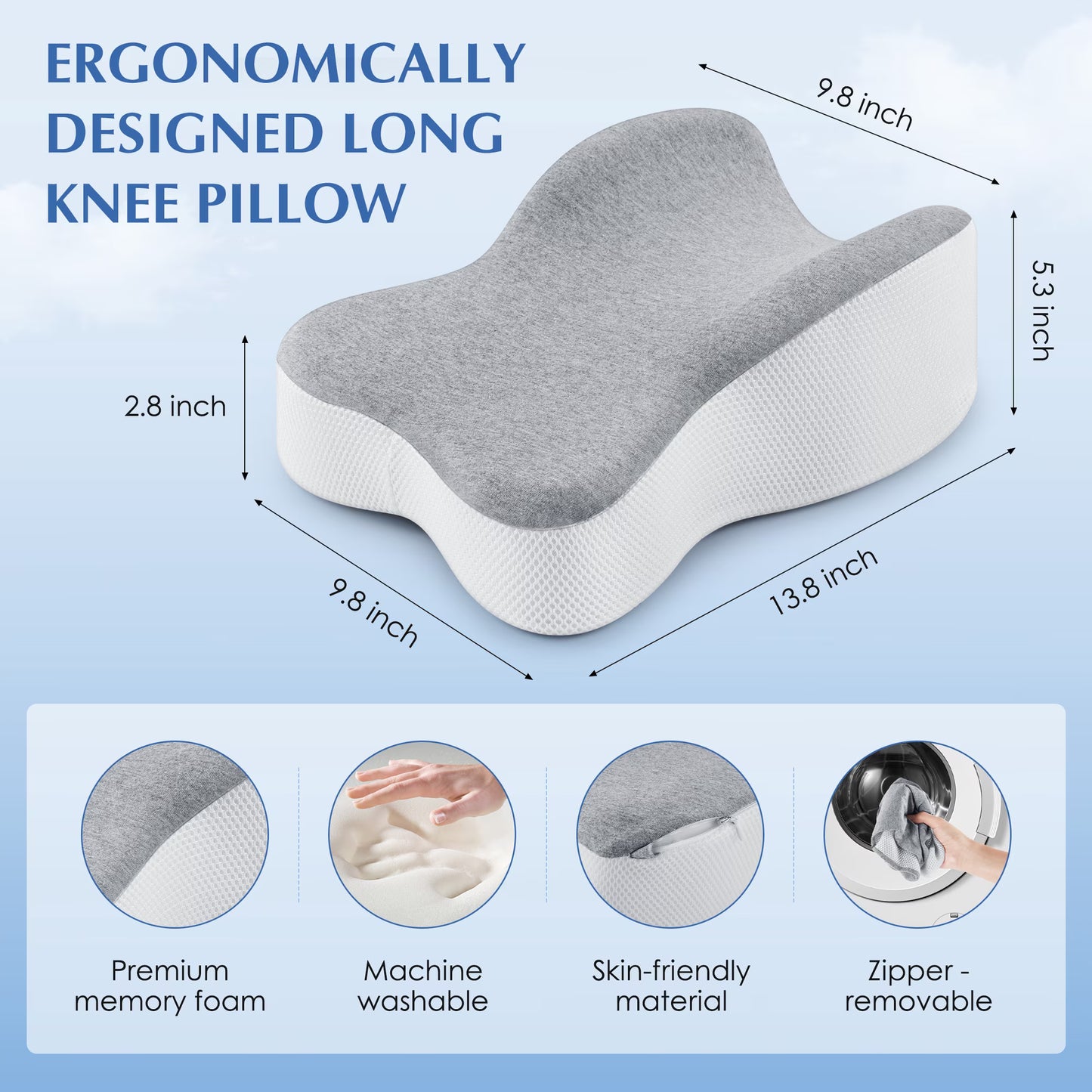 MOONORAH Half Moon Knee Pillow for Side Sleepers - Leg Support for Sciatica - Gray
