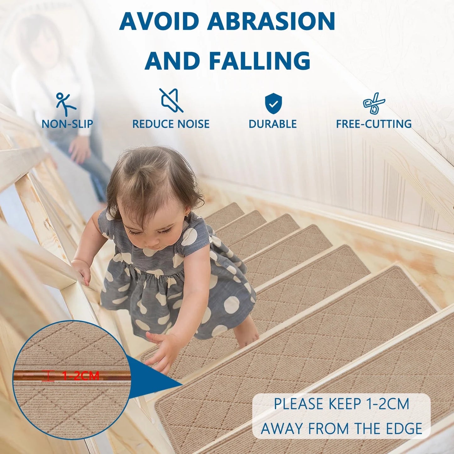 MOONORAH Non-Slip Washable Staircase and Floor Step Tread, Polyester Begie, 30'' X 8'', 15 Count