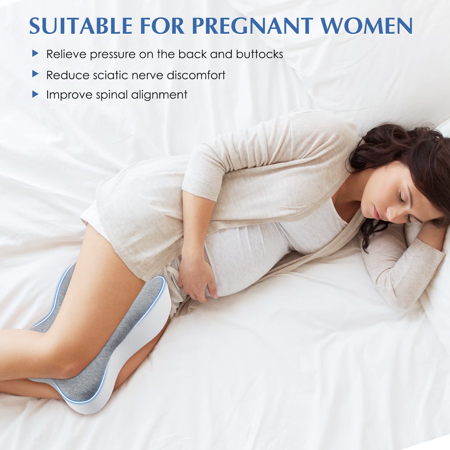 MOONORAH Half Moon Knee Pillow for Side Sleepers - Leg Support for Sciatica - Gray