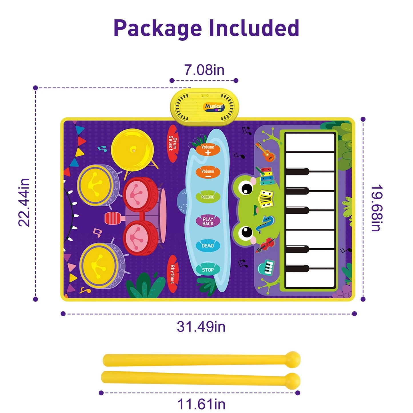 ENERFACE Piano Mat,Electronic Music Animal Touch Play Blanket with 2 Sticks,Toddlers Musical Toys for 1 2 3 4 Year Old Boys Girls,Purple