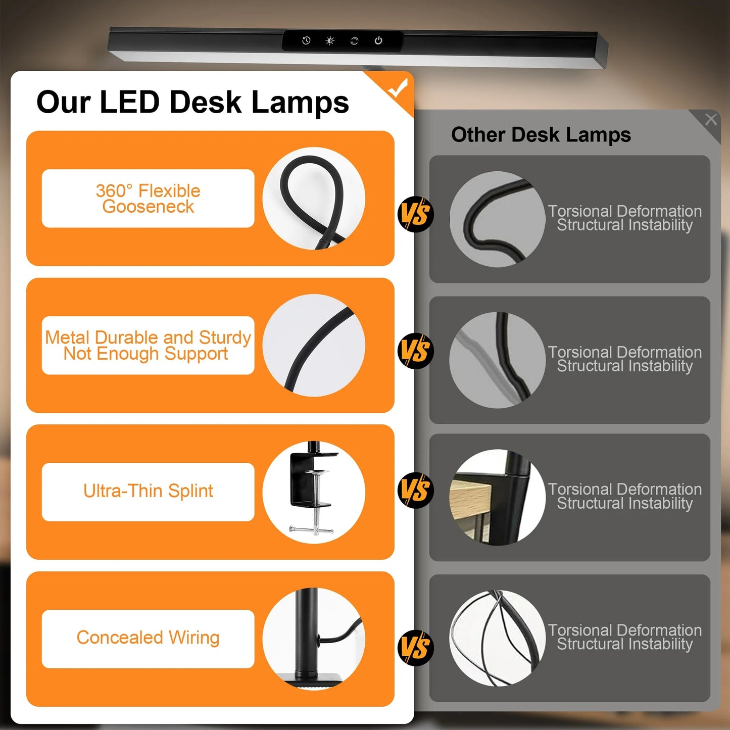 LOFTER-Pro LED Desk Lamps with Clamp, Architect Table Lights for Home Office, Long Flexible Gooseneck Memory Desk Lights with Touch Control, USB Charging Port, 3 Color Modes, Black