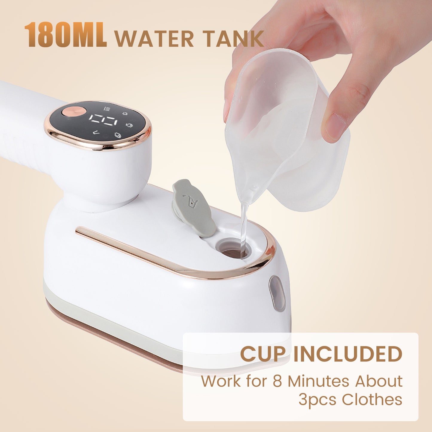 ZALFLEX Travel Steamer Iron for Clothes, 1400W Handheld Size Portable Travel Steamer, 3 Steam Levels Garment Steamers with LCD Screen, 15S Fast Heat-up Steamer for Dress Shirt Home Travel, White