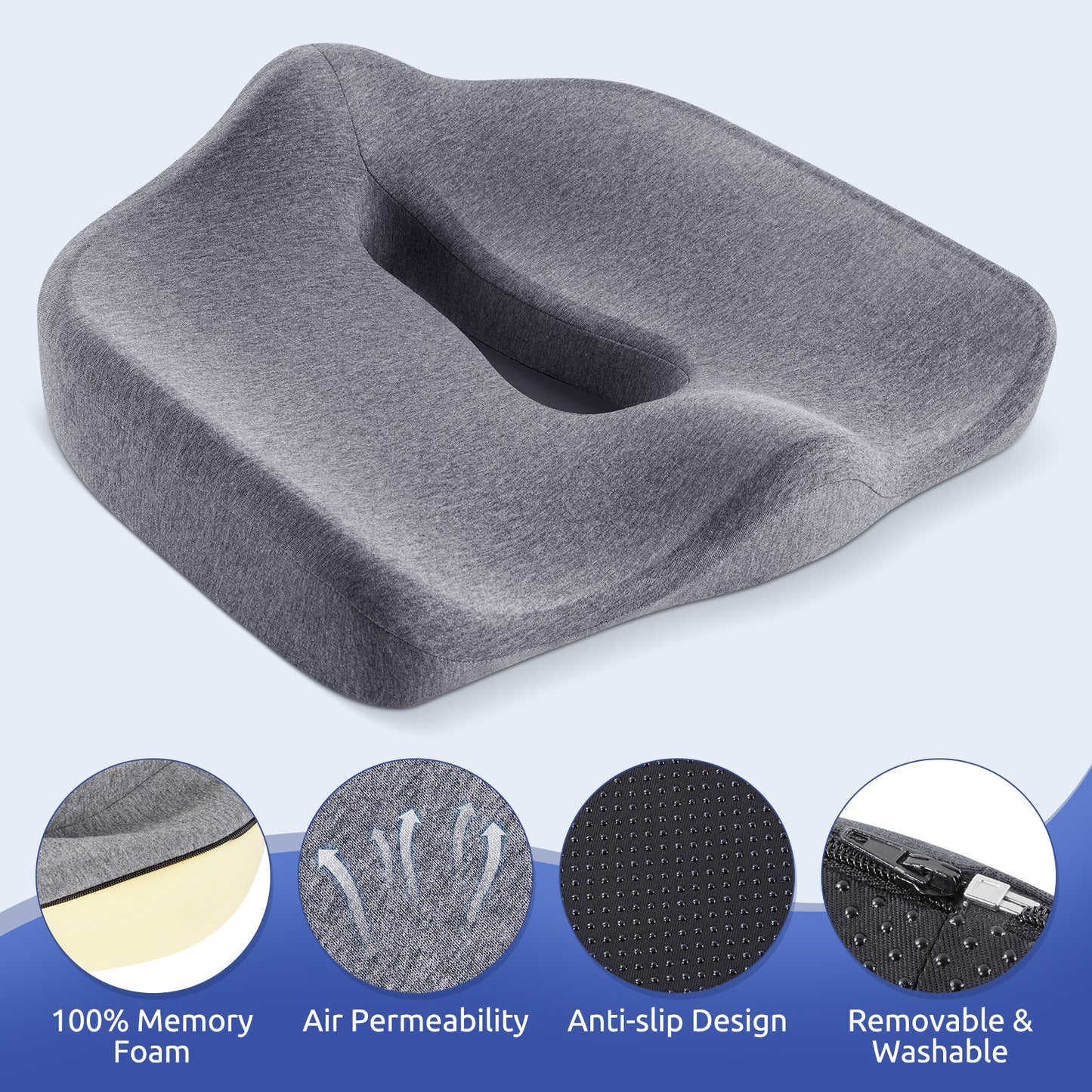 Ergonomic Seat Cushion for Tailbone Pressure Relief - Memory Foam Seat Pad for Comfort & Posture Improvement - Ideal for Office Chair,Desk Chairs, Car Seats, Wheelchairs, Home & Office Use(Dark Gray)