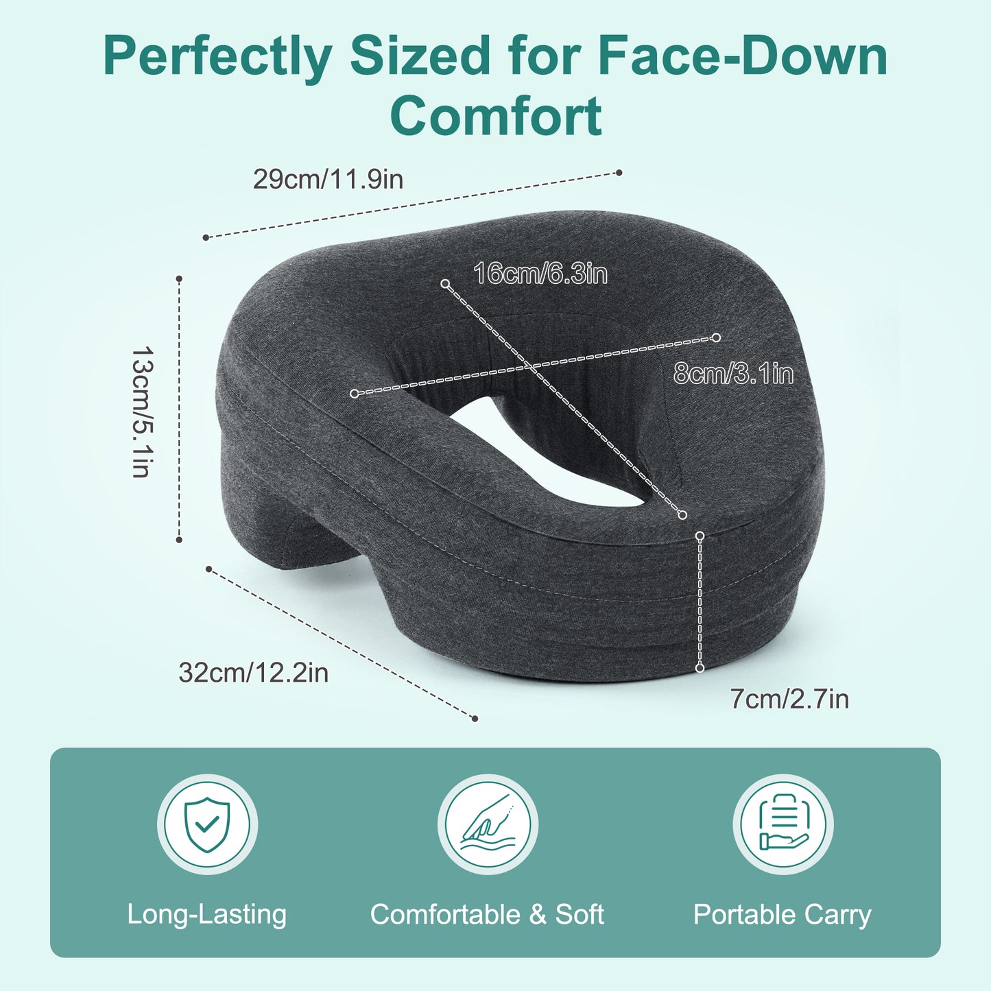 KAIPARA Face Down Pillows for Massage Table, Memory Foam Pillow Support for Stomach Sleepers, Eye Post-Surgery Recovery and Spa Treatments (Dark Gray)