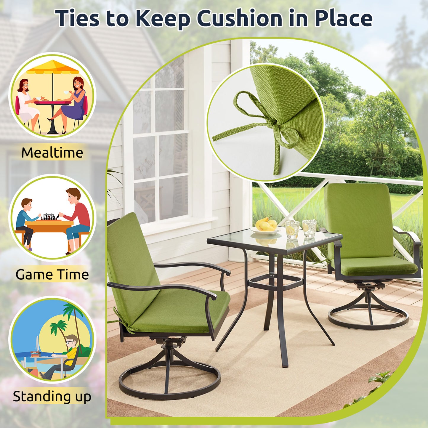 MOONORAH Outdoor Chair Cushions, Patio Seat Cushions Outdoor Chair Pads, 42"L x 18"W Rectangle Waterproof Outdoor Chair Cushion Garden Sofa Couch Chair Pads, Premium Comfortable, Green