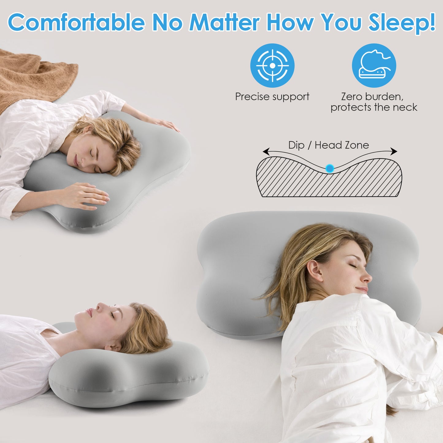 MOONORAH Cervical Pillow Orthopedic Cervical Pillow for Neck Pain Relief, Memory Foam Bed Pillow with Pillowcase, Contour Bed Pillow for Sleeping Support for Side Back Stomach Sleepers, Gray