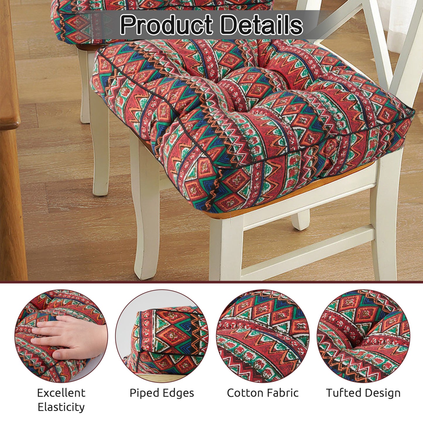 Panpaddle Bohemian Patio Floor Cushion, Thick Square Floor Pillow, Meditation Yoga Cushion for Garden, Patio, Home, Backyard, Office Use, 19.7"x19.7"x4", 1 Pack, Red