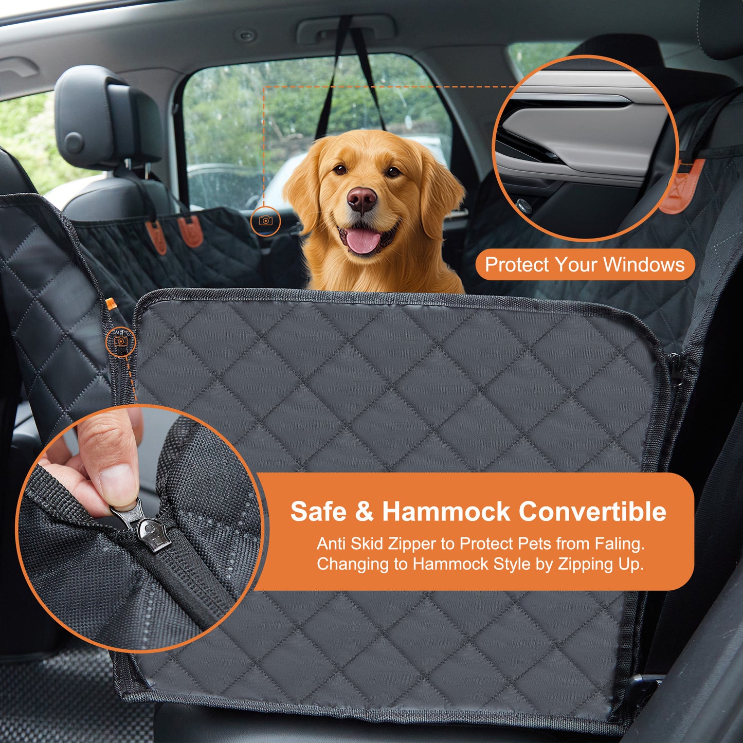 KAIPARA Dog Car Seat Cover for Back Seat,Waterproof Scratchproof Nonslip Hammock with 2 Seat Belts & Bags Side Flaps,600D Heavy Duty Durable Pet Seat Covers Protector for Cars Trucks and SUVs - Black
