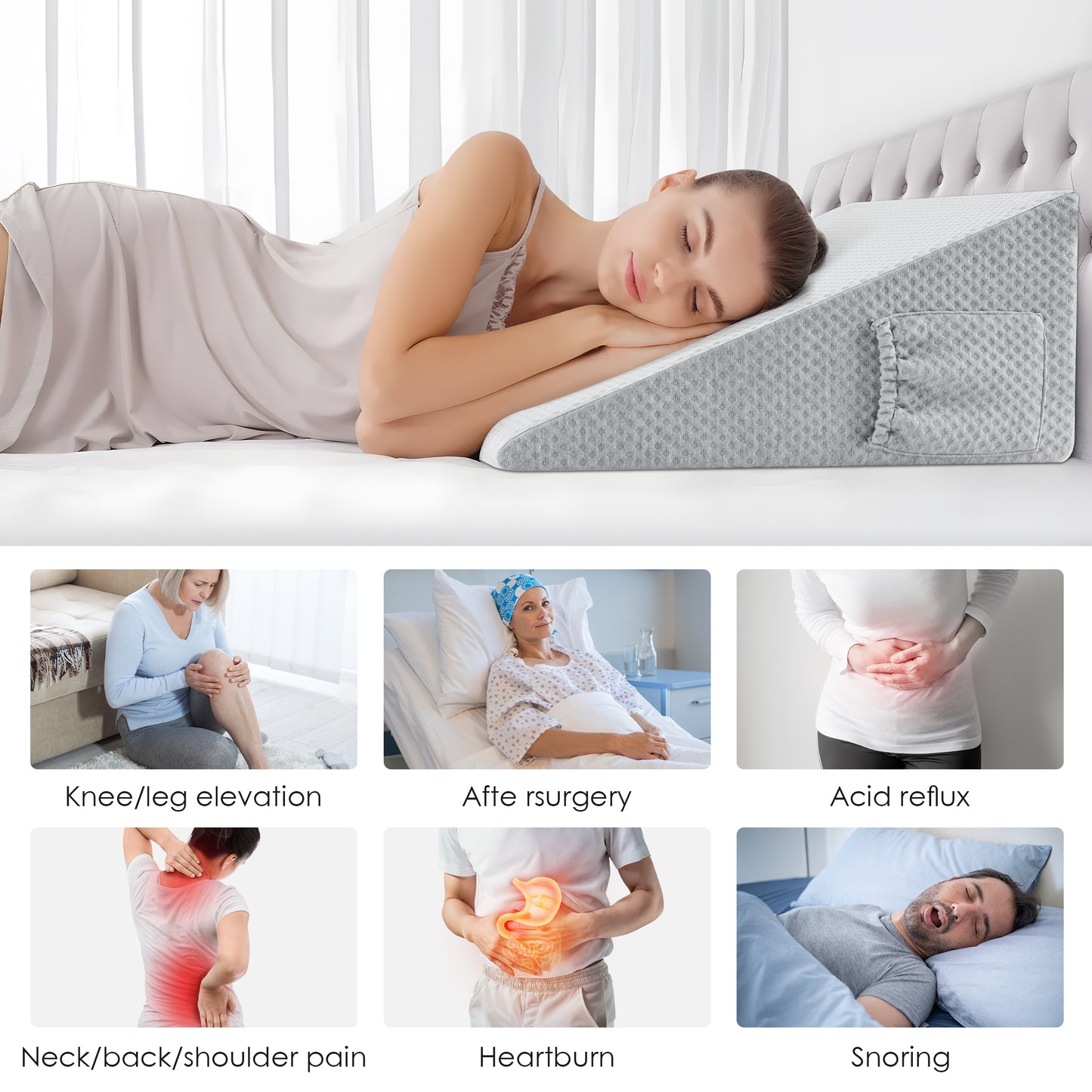 MOONORAH Wedge Pillow for Sleep Apnea, Bed Wedge Pillows for Headboard Triangle Memory Foam Removable Washable Cover for Acid Reflux Relief Sleeping Snoring Back Pain Heartburn