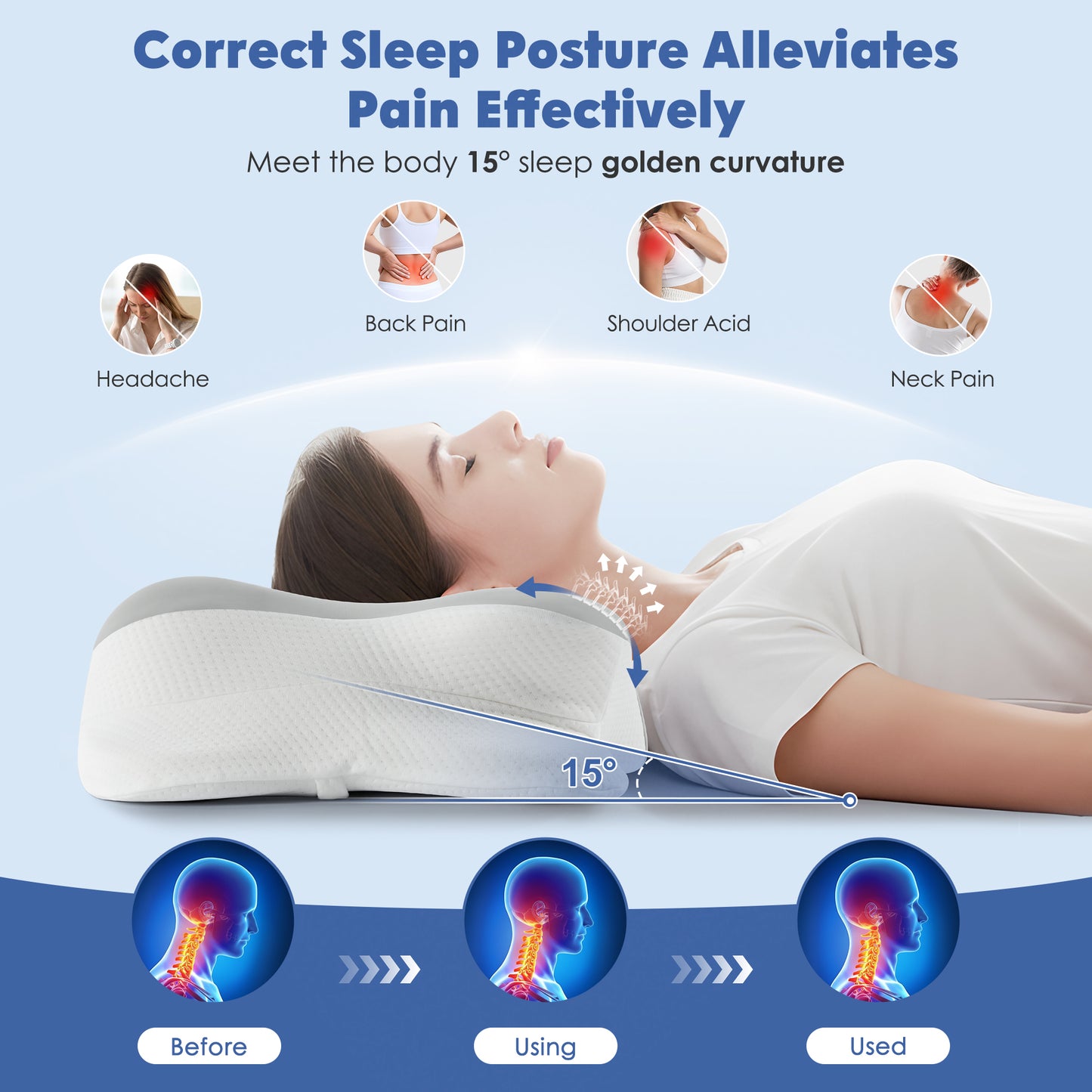 MOONORAH Orthopedic Pillow for Neck Pain Relief, Cervical Bed Pillow, Contour Memory Foam Pillow, Ergonomic Pillows for Side Back Stomach Sleepers with Breathable Pillowcase, Grey
