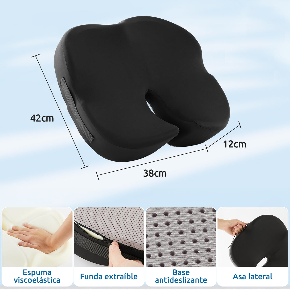 WANALIT Seat Cushion, Office Chair Cushion for Sciatica, Coccyx Cushion, Ergonomic Memory Foam Seat Cushion for Car, Home, Pressure Relief Pad for Hip, Tailbone, All Day Comfort, Black