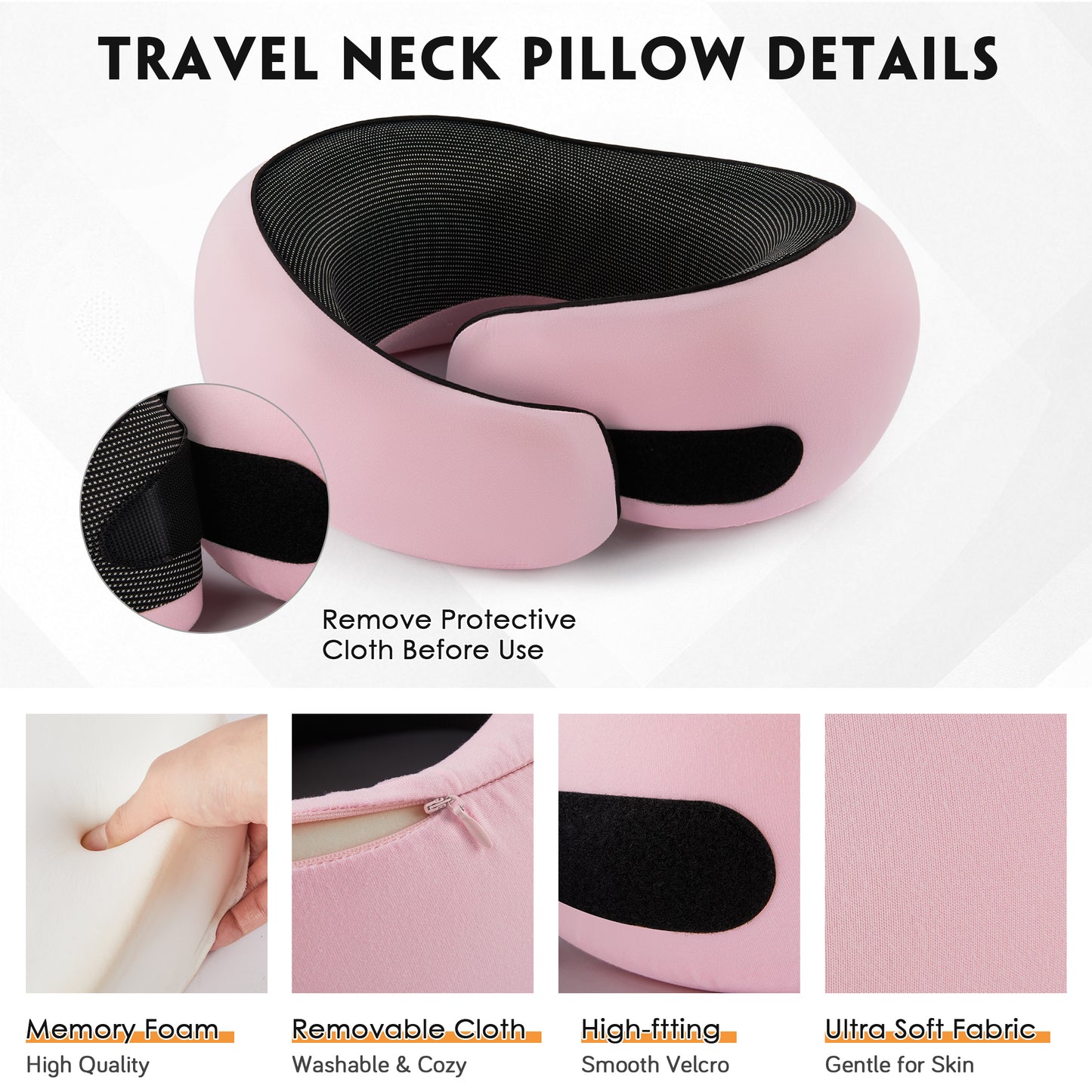 MOONORAH Travel Pillows for Airplanes, Travel Neck Pillow Travel Pillow, 360° Support Memory Foam Travel Pillow with 3D Contoured Eye Mask, Earplugs and Storage Bag for Airplanes Offices, Cars, Pink