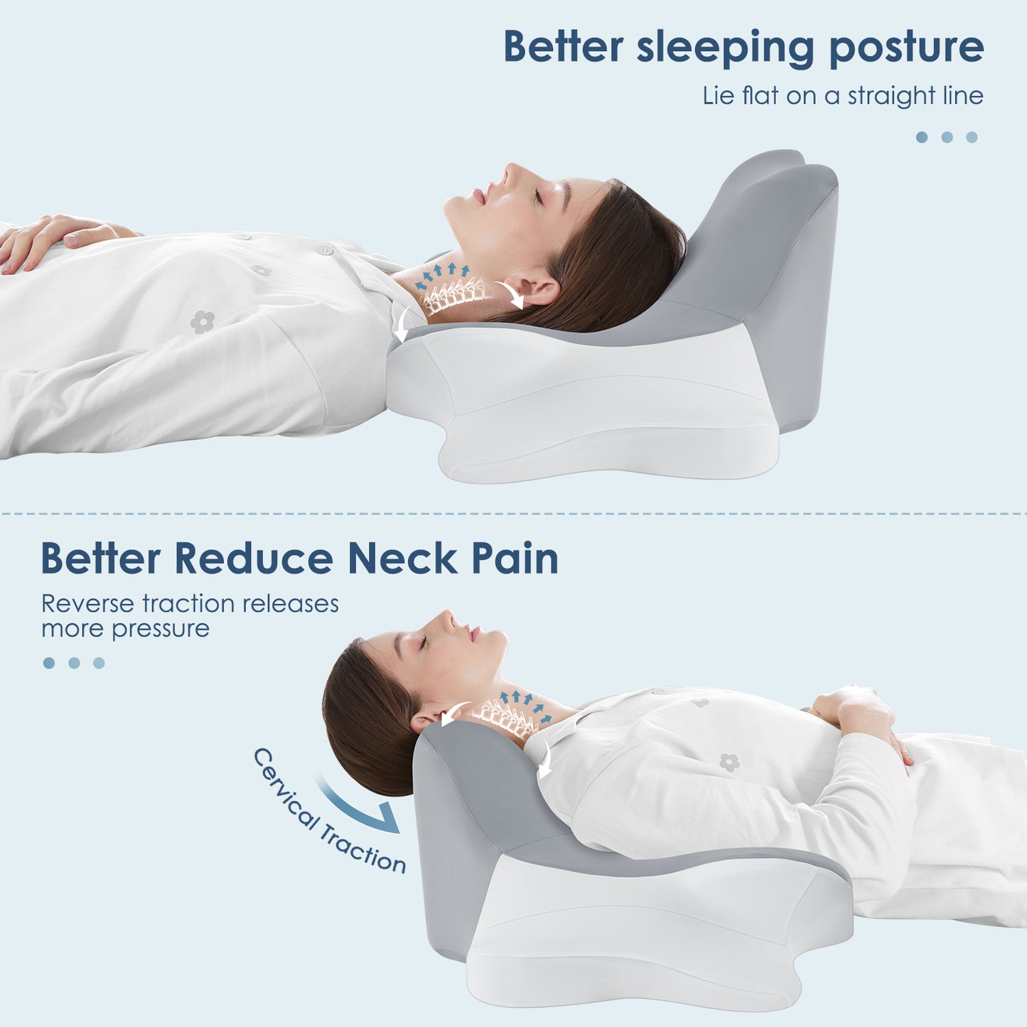 MOONORAH Memory Foam Pillow Stomach Sleeping Pillow, Protect Cervical Vertebra Pillow, Suitable For Playing Mobile Phone, Reading, Cushion In Bed, Washable Cover, Gray