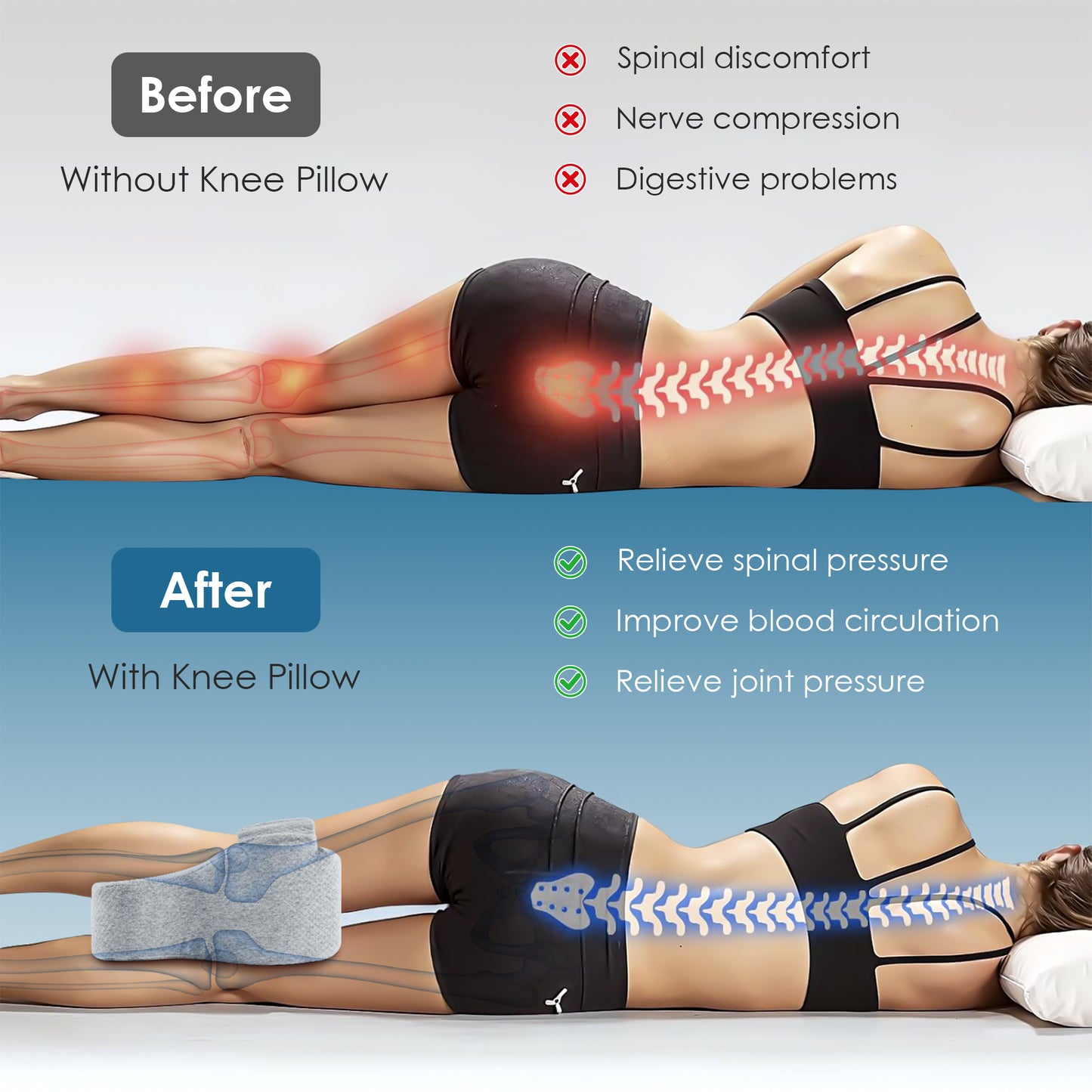 KAIPARA Knee Pillow for Side Sleepers, Memory Foam Knee Support Pillow, Comfortable Leg Pillow for Side Sleeping with Adjustable Strap, Relief for Sciatica, Back, Hips, Knees, Joints, Gray