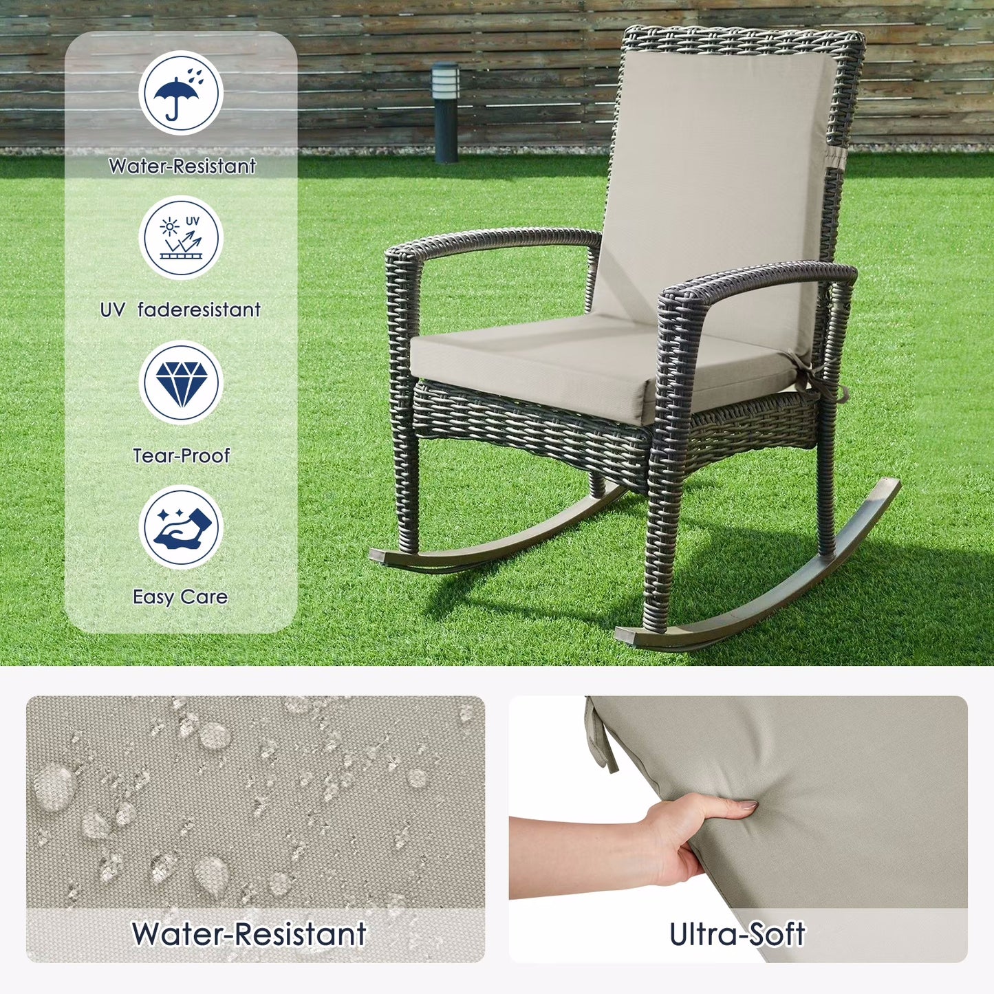 Lafaytte Outdoor Chair Cushions, Thick Patio Seat Cushions Outdoor Chair Pads, 42"L x 18"W Rectangle Waterproof Outdoor Chair Cushion Garden Sofa Couch Chair Pads, Premium Comfortable, Gray