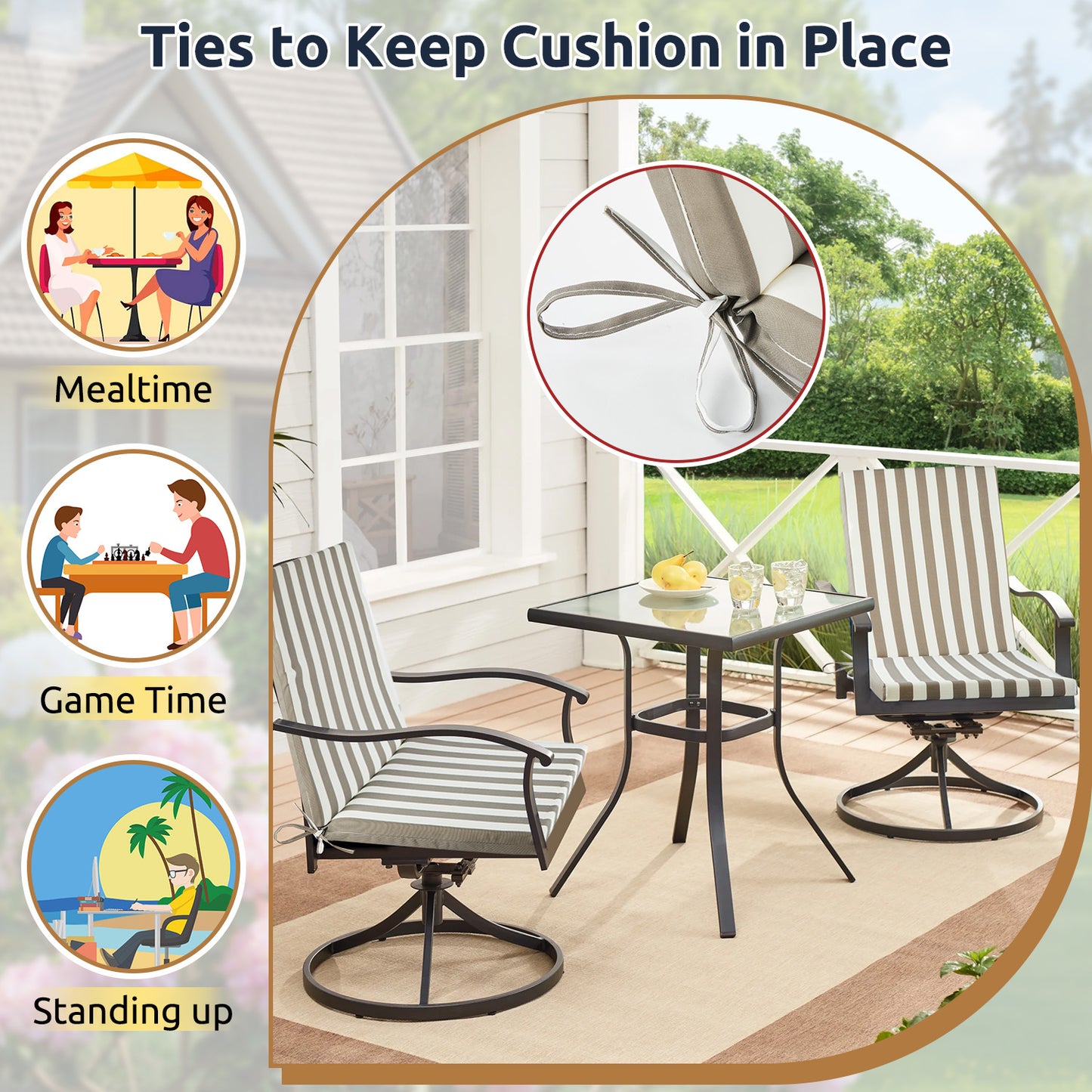 MOONORAH Outdoor Chair Cushions, Patio Seat Cushions Outdoor Chair Pads, 42"L x 18"W Rectangle Waterproof Outdoor Chair Cushion Garden Sofa Couch Chair Pads, Premium Comfortable, Striped