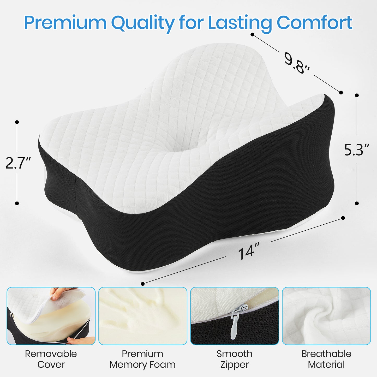 KAIPARA Knee Pillow for Side Sleeper, Memory Foam Leg Pillow for Side Sleeping, Sciatica Pain Relief Pillow, Spine Alignment Pillow for Hip, Back, Joints Pain Relief