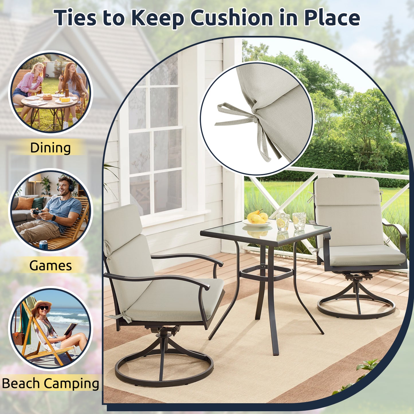 MOONORAH Outdoor Chair Cushions, 44"L x 21.5"W Patio Seat Cushions Outdoor Chair Pads with Ties, Waterproof Outdoor Chair Cushion Garden Sofa Couch Chair Pads, Sofe Comfortable, Grey