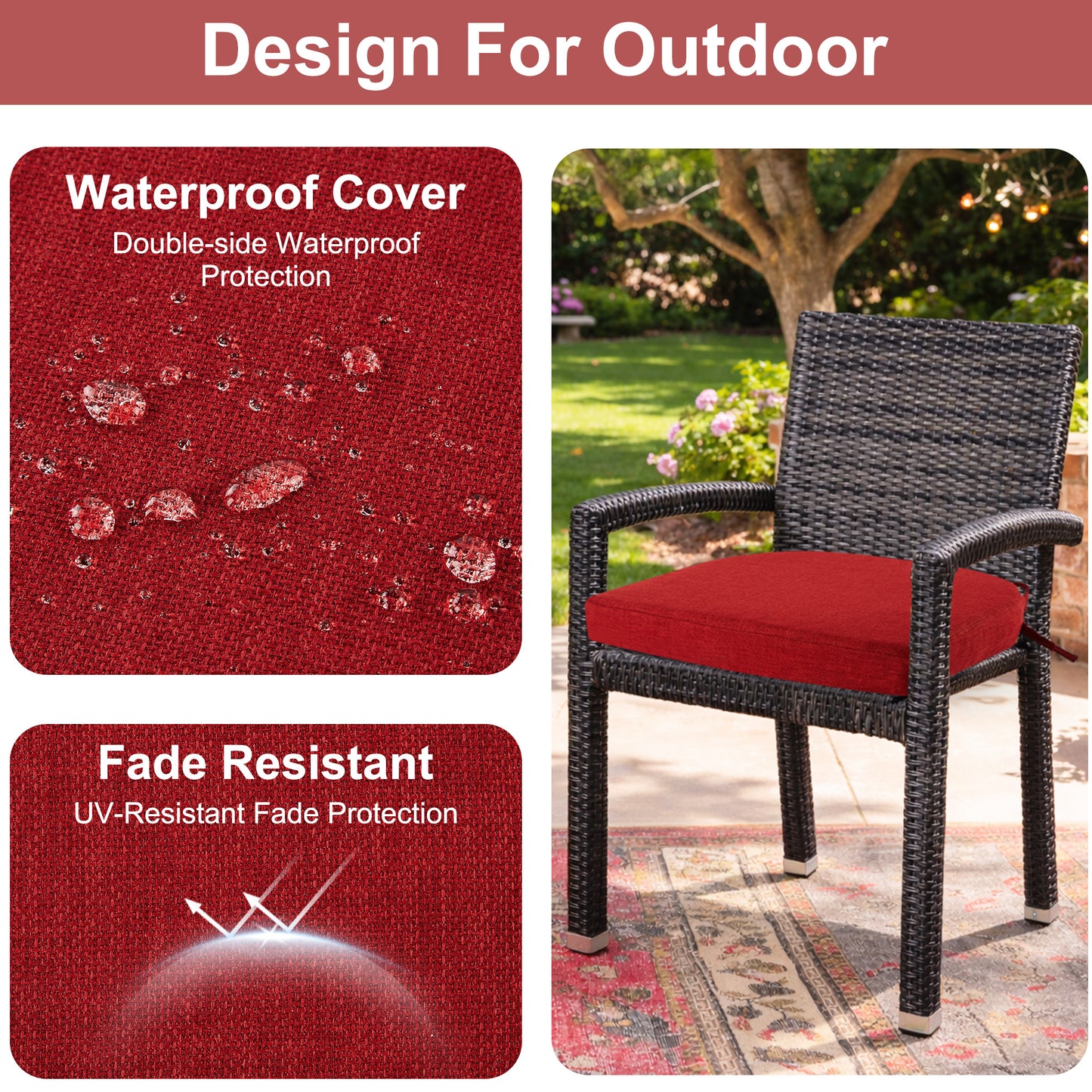 Panpaddle Outdoor Seat Pads Seat Cushions 4-Piece Solid Waterproof Patio Seat Chair Cushions 17"X16"X2" Rounded Square Patio Cushions, Wine Red, Set of 4