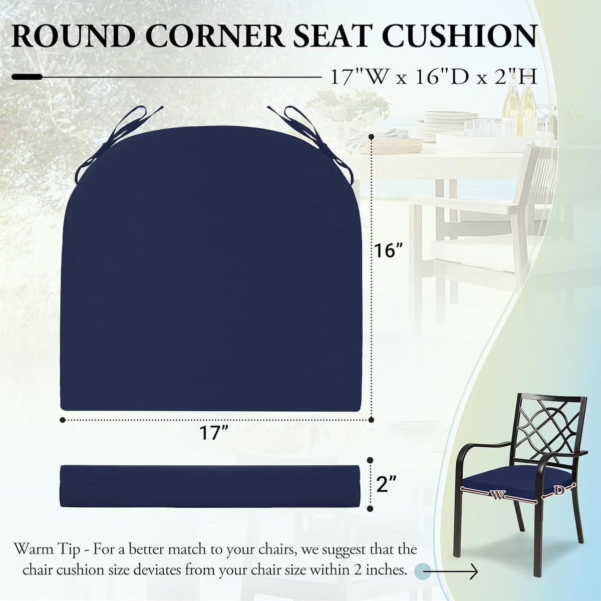 Panpaddle Outdoor Seat Cushions Rounded Square - Waterproof - 4 Pack, 17 x 16 x 2 in Blue