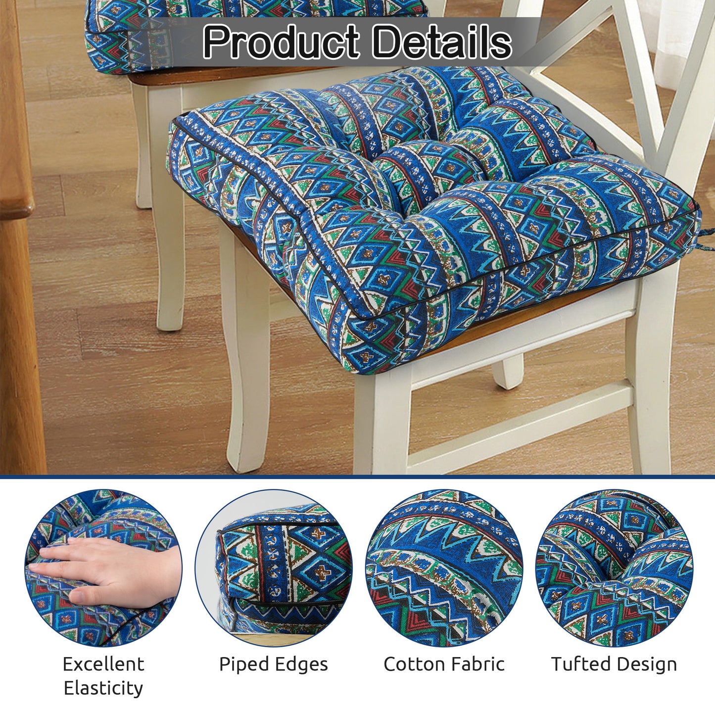 Panpaddle Bohemian Patio Floor Cushion, Thick Square Floor Pillow, Meditation Yoga Cushion for Garden, Patio, Home, Backyard, Office Use, 19.7"x19.7"x4", 1 Pack, Blue