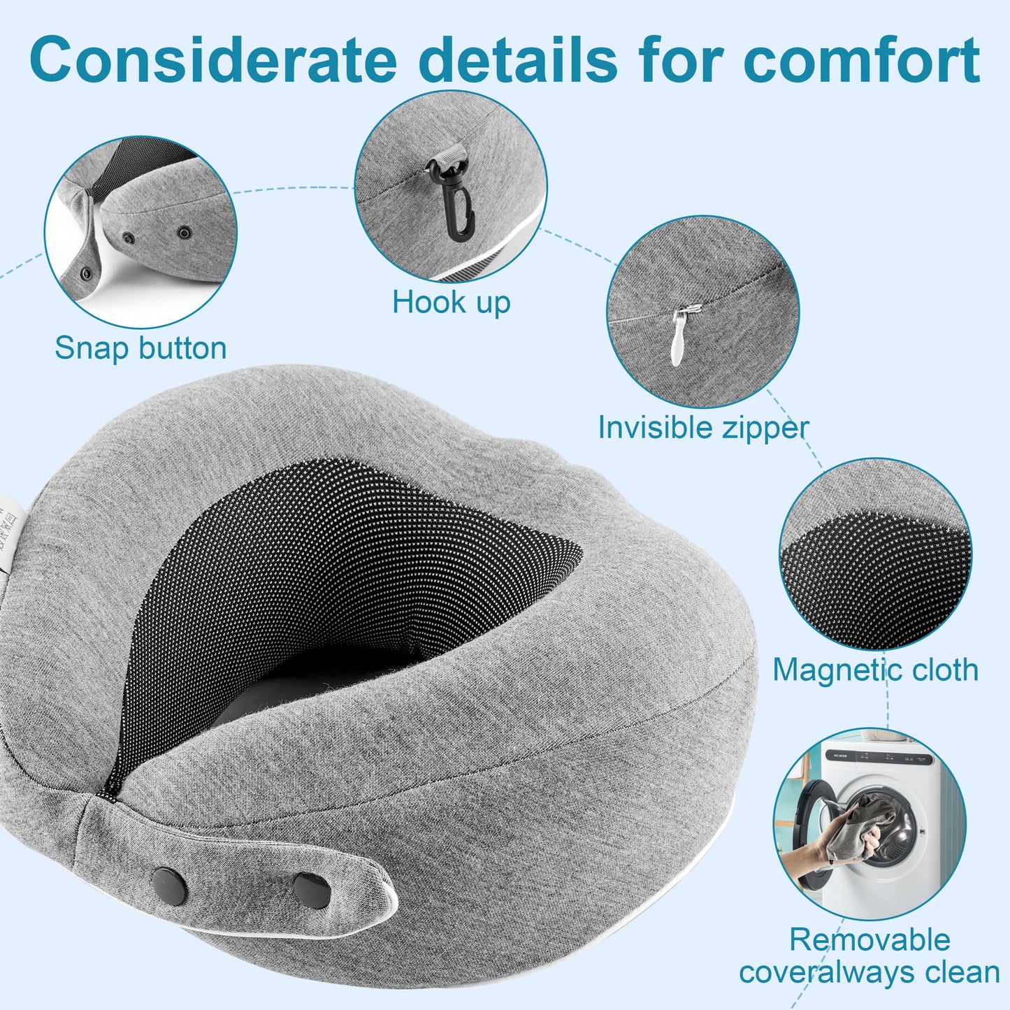 MOONORAH Travel Neck Pillows for Airplanes, Memory Foam Travel Neck Pillow-Folding Travel Pillow with Eye Masks, Earplugs, and Luxury Bag | Ergonomic Support for Air Travel, Car, Office (Gray)
