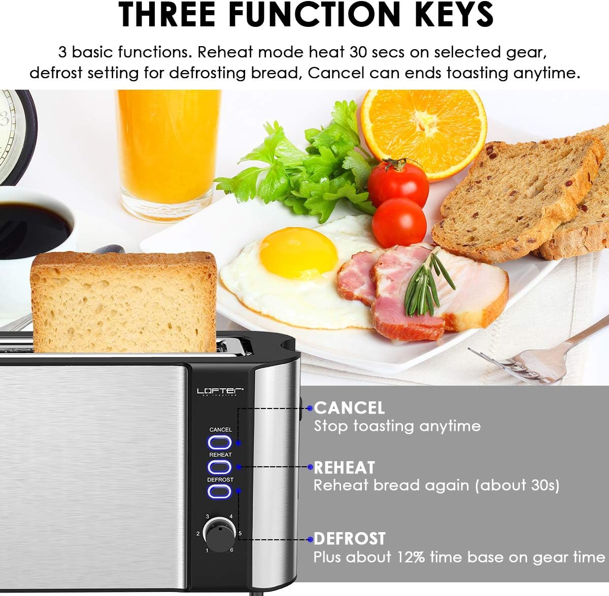 LOFTER Long Slot Toaster, 2 Slice Toaster Best Rated Prime with Warming Rack, 1000W 