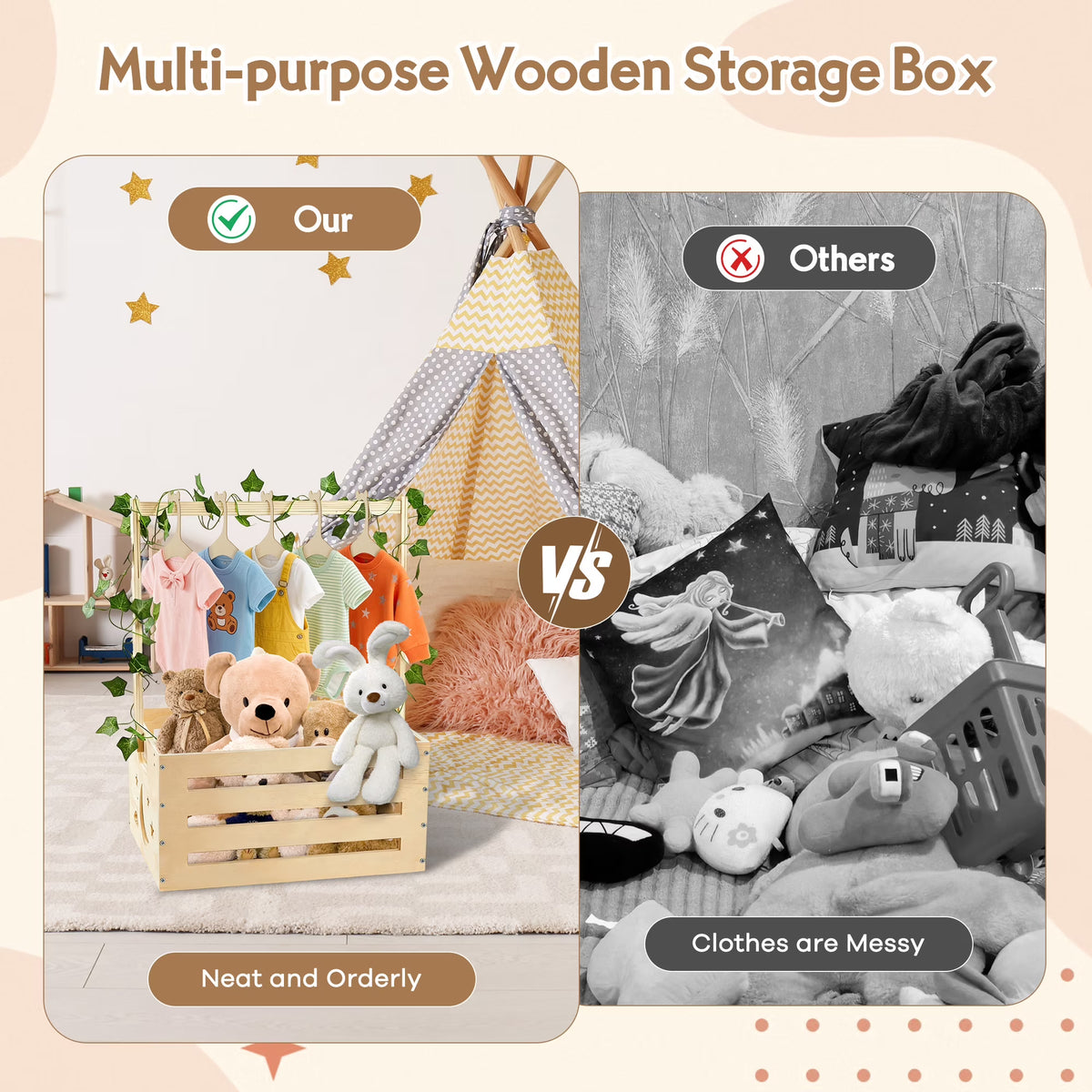 Onekawa Wooden Baby Shower Crate Closet with Handle - Baby Storage Box