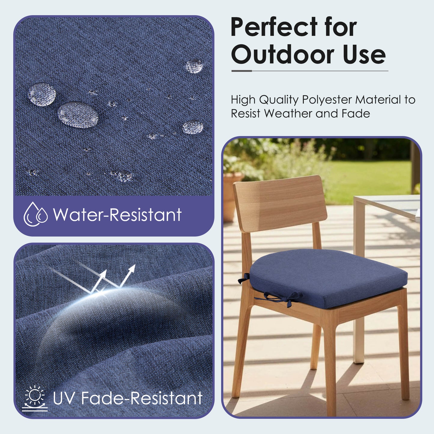 DONAMA Outdoor Cushions Set of 4, Waterproof Indoor Seat Cushion for Patio Furniture, Chair Cushions Set with Ties for Dining, Kitchen, Office Chairs