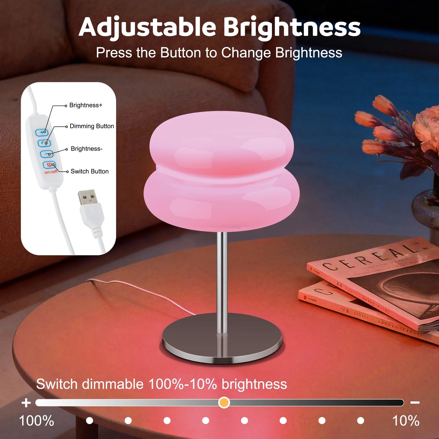 LAFAYTTE Mushroom Lamp for Bedroom,Mid Century Modern Lamp for Nightstand, Dimmable Retro Egg Tart Bedside Small Lamps,Unique Home Mushroom Decor Aesthetic Cute Table Lamps for Living Room,Pink