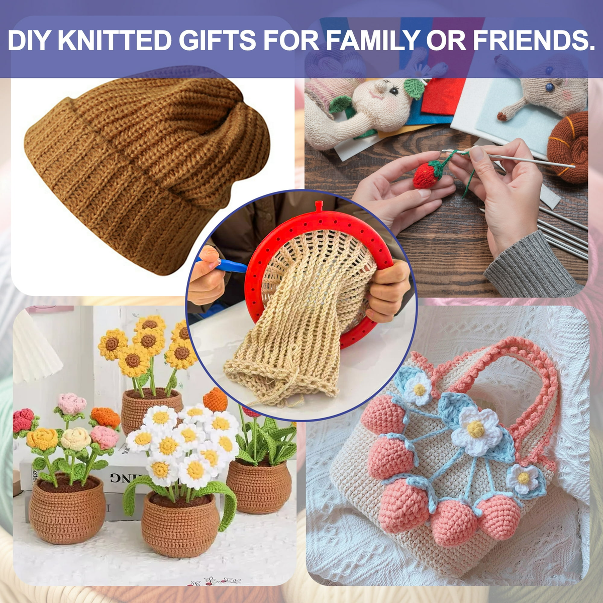 Onekawa Knitting Loom Set,Knit Quick Looms with Hook Needle,4 Pack(5.5", 7.5",9.5",11.5")