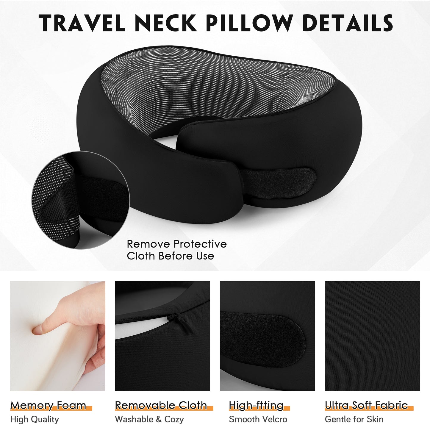 MOONORAH Travel Pillows for Airplanes, Travel Neck Pillow Travel Pillow, 360° Support Memory Foam Travel Pillow with 3D Contoured Eye Mask, Earplugs and Storage Bag for Airplanes Offices, Cars, Black