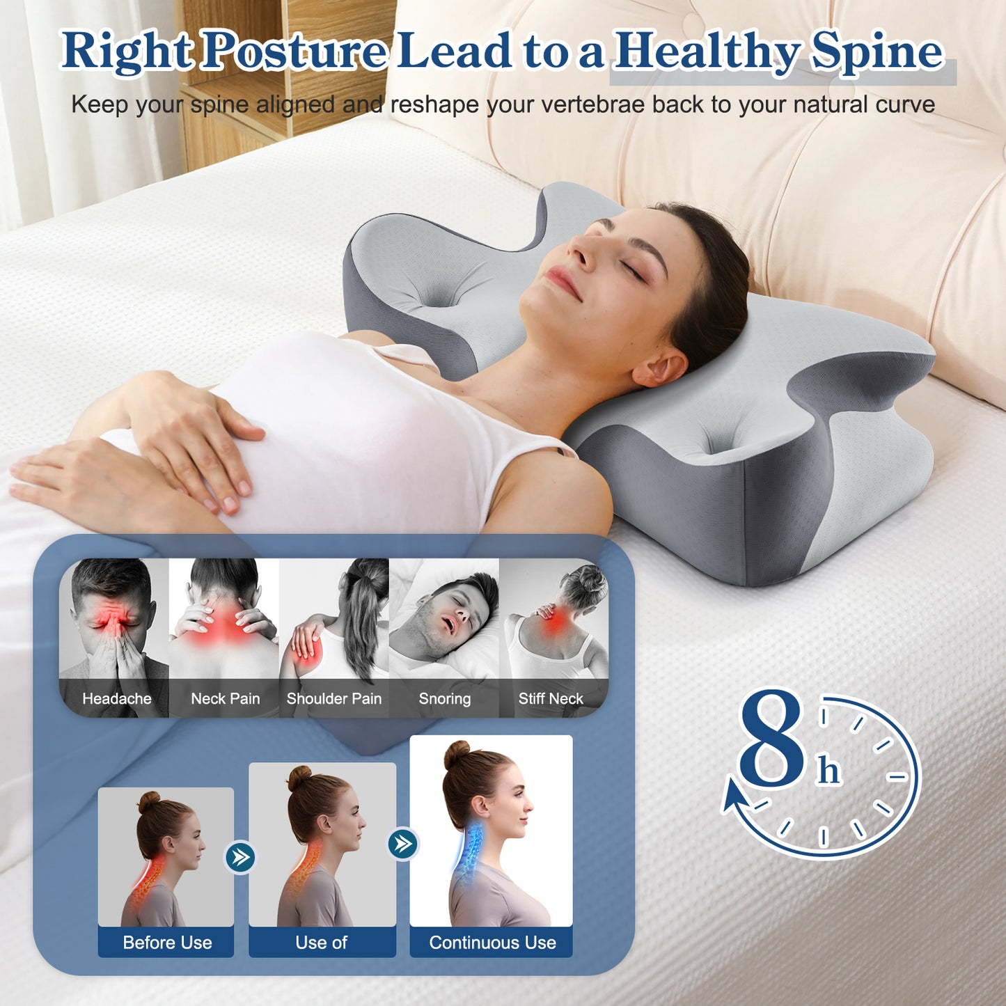 MOONORAH Cervical Pillow for Neck and Shoulder, Ergonomic Side Sleeper Pillow for Neck Support, Contour Memory Foam Pillows for Side Back & Stomach Sleepers with Cooling Pillowcase, Dark Gray