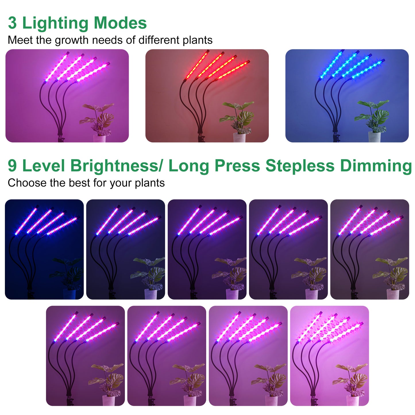LOFTER-PRO Grow Lights for Indoor Plants, 4 Head LED Grow Light with Full Spectrum, 9 Dimmable Level and Auto On Off Timer, Tripod Stand Plant Lamp Height Adjustable (63 Inch)
