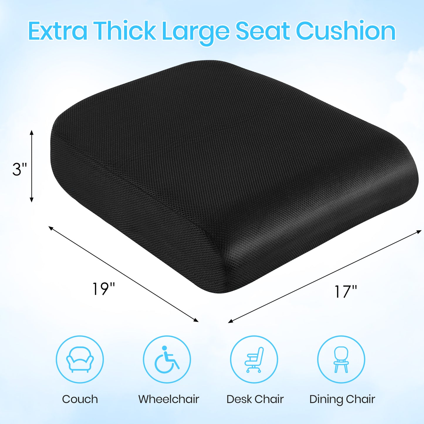 KAIPARA Large Memory Foam Seat Cushion for Office Chairs, Car Seat, Wheelchair, Chair Cushions for Tailbone Pain Relief, Sciatica & Back Support Pillow
