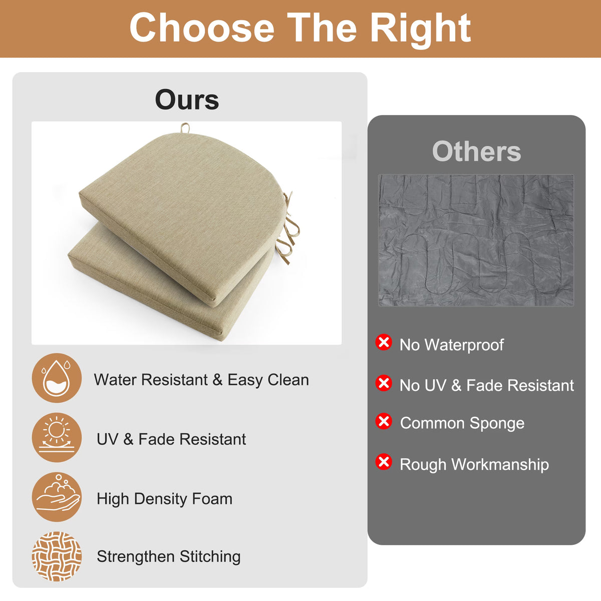 Panpaddle Outdoor Seat Cushions - Waterproof - 4 Pack, Beige